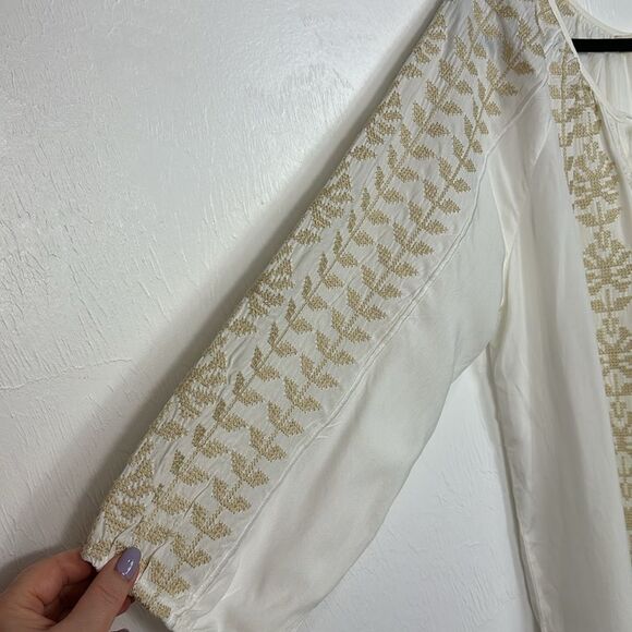 Solitaire Boho Embroidered Long Sleeve Tunic Top In White Size L - Picture 2 of 8